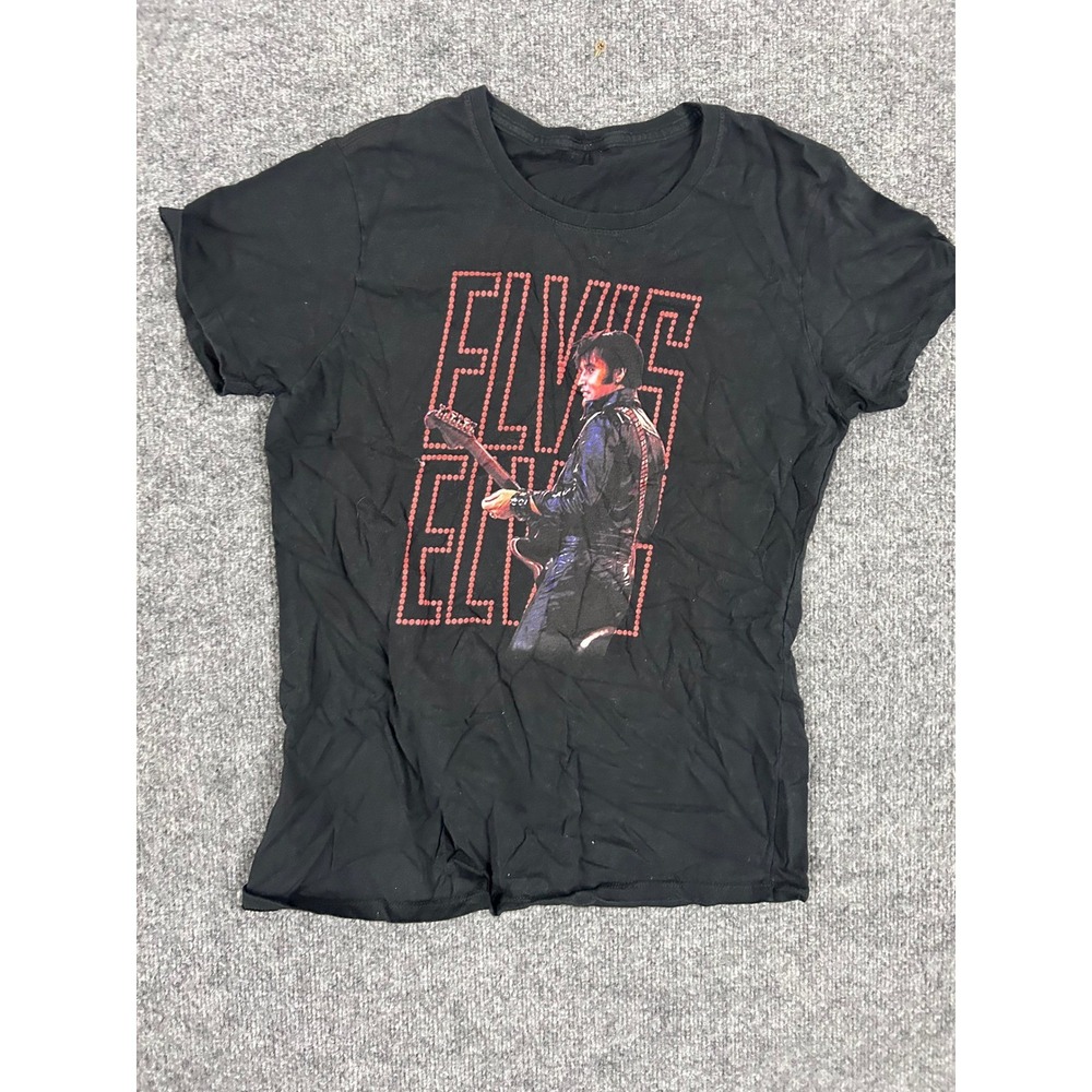 Elvis Graphic Tee Womens Size M Black Short Sleeve Rock N Roll Music Shirt